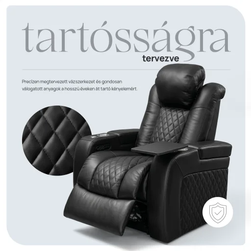 Luxus, egyszemélyes fekvőfotel, relax fotelágy elektromosan dönthető háttámlával, lábtartóval, pohártartóval és világítással fekete bőr (L4630-3906) - 9