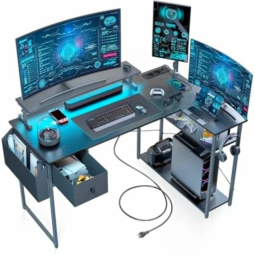 L alakú íróasztal, gamer asztal 120*83*74cm, fekete LED világítás, EU hálózati elosztóval, USB porttal (MK-1B) - 11