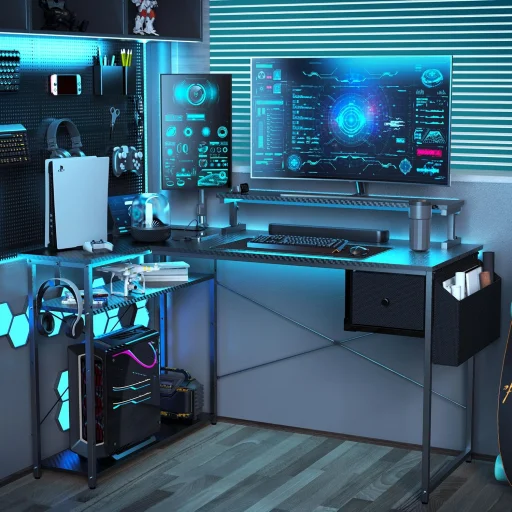 L alakú íróasztal, gamer asztal 120*83*74cm, fekete LED világítás, EU hálózati elosztóval, USB porttal (MK-1B) - 4