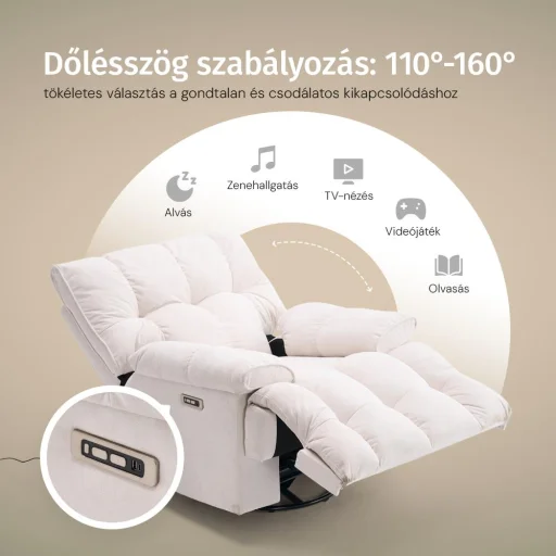 Elektromos relax fotelágy ringató, forgatható bézs bársony szövet (JN-D8108A30) - 4