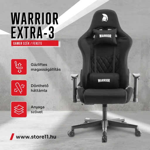 WARRIOR gamer szék, forgószék fekete - bársony szövet (EXTRA-3) - 3