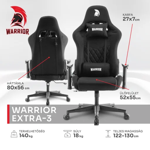WARRIOR gamer szék, forgószék fekete - bársony szövet (EXTRA-3) - 4