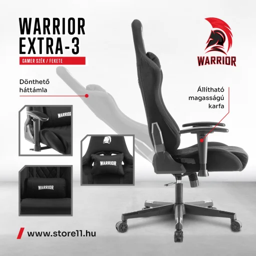 WARRIOR gamer szék, forgószék fekete - bársony szövet (EXTRA-3) - 5
