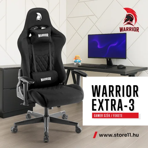 WARRIOR gamer szék, forgószék fekete - bársony szövet (EXTRA-3) - 2