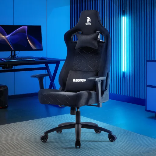 WARRIOR gamer szék, forgószék fekete - bársony szövet (PREMIUM-B08) - 1