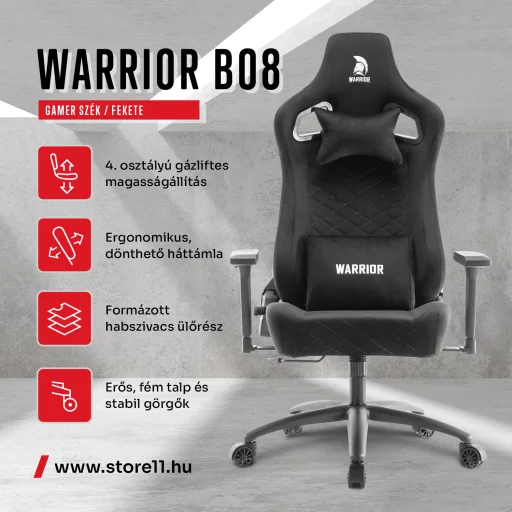 WARRIOR gamer szék, forgószék fekete - bársony szövet (PREMIUM-B08) - 4