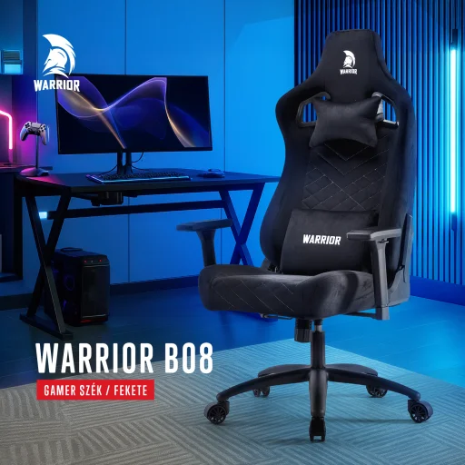 WARRIOR gamer szék, forgószék fekete - bársony szövet (PREMIUM-B08) - 2