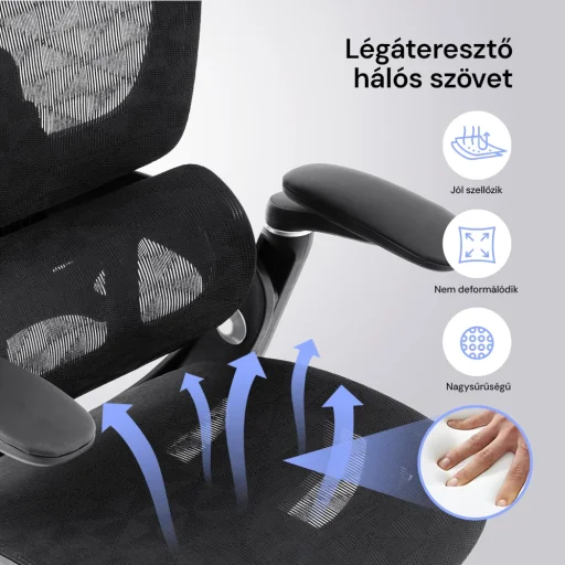 Prémium ergonomikus irodai szék, forgószék, fekete hálós (E05)  - 3