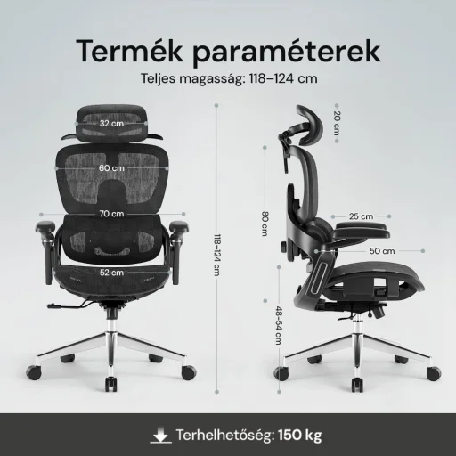 Prémium ergonomikus irodai szék, forgószék, fekete hálós (E05)  - 5