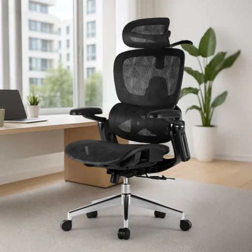 Prémium ergonomikus irodai szék, forgószék, fekete hálós (E05)  - 1