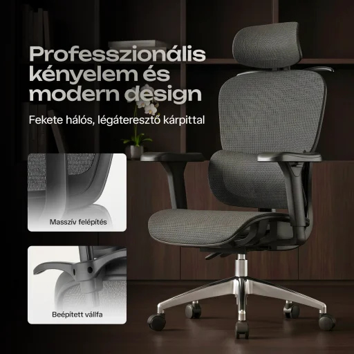 Ergonomikus irodai szék, forgószék, fekete hálós (E15 BLACK) - 6
