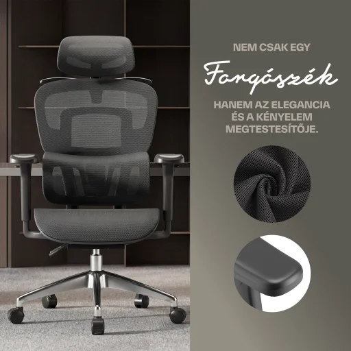 Ergonomikus irodai szék, forgószék, fekete hálós (E15 BLACK) - 7