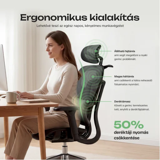 Ergonomikus irodai szék, forgószék, fekete hálós (E15 BLACK) - 8