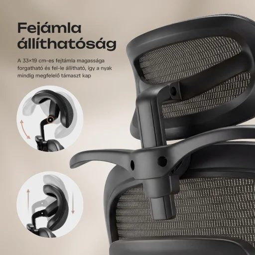Ergonomikus irodai szék, forgószék, fekete hálós (E15 BLACK) - 9
