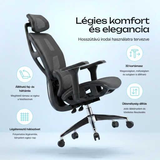 Ergonomikus irodai szék, forgószék, fekete hálós (E13 BLACK) - 3