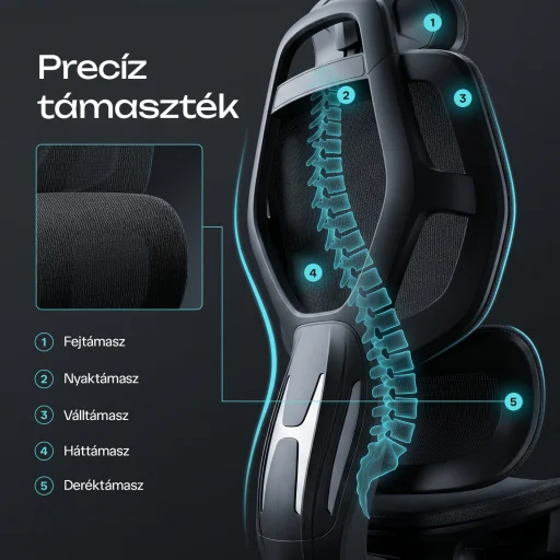Ergonomikus irodai szék, forgószék, fekete hálós (E13 BLACK) - 12