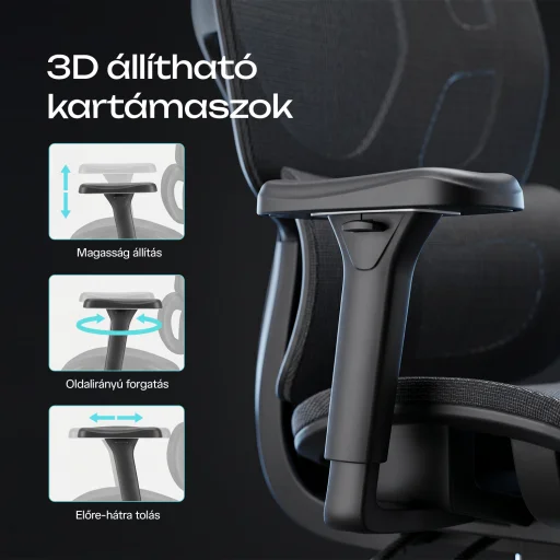 Ergonomikus irodai szék, forgószék, fekete hálós (E13 BLACK) - 13