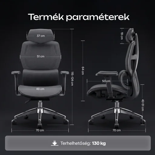 Ergonomikus irodai szék, forgószék, fekete hálós (E13 BLACK) - 4