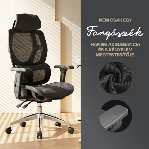 Ergonomikus irodai szék, forgószék, fekete hálós (E13 BLACK) - 5