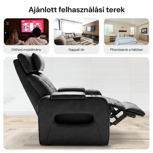 Luxus elektromos relax fotel, lábtartóval, pohártartóval, világítással AirLeather fekete - 3