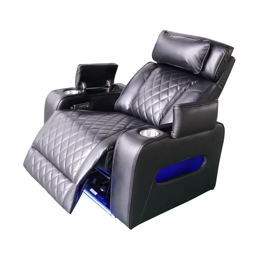 Luxus elektromos relax fotel, lábtartóval, pohártartóval, világítással AirLeather fekete - 13