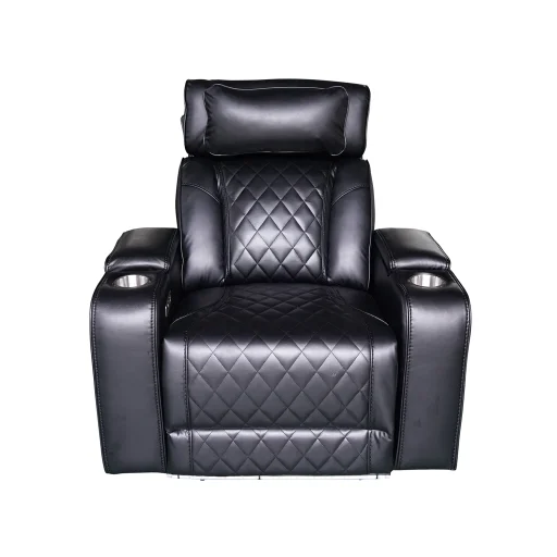 Luxus elektromos relax fotel, lábtartóval, pohártartóval, világítással AirLeather fekete - 15