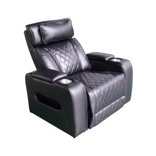 Luxus elektromos relax fotel, lábtartóval, pohártartóval, világítással AirLeather fekete - 7