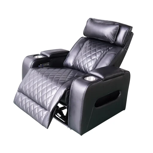 Luxus elektromos relax fotel, lábtartóval, pohártartóval, világítással AirLeather fekete - 9