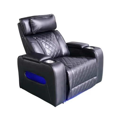 Luxus elektromos relax fotel, lábtartóval, pohártartóval, világítással AirLeather fekete - 10