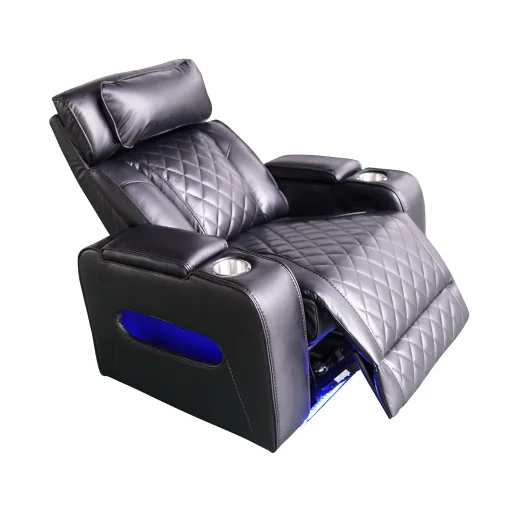 Luxus elektromos relax fotel, lábtartóval, pohártartóval, világítással AirLeather fekete - 11