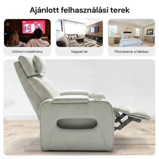 Luxus elektromos relax fotel, lábtartóval, pohártartóval, világítással AirLeather bézs - 3