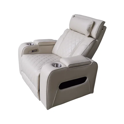 Luxus elektromos relax fotel, lábtartóval, pohártartóval, világítással AirLeather bézs - 13