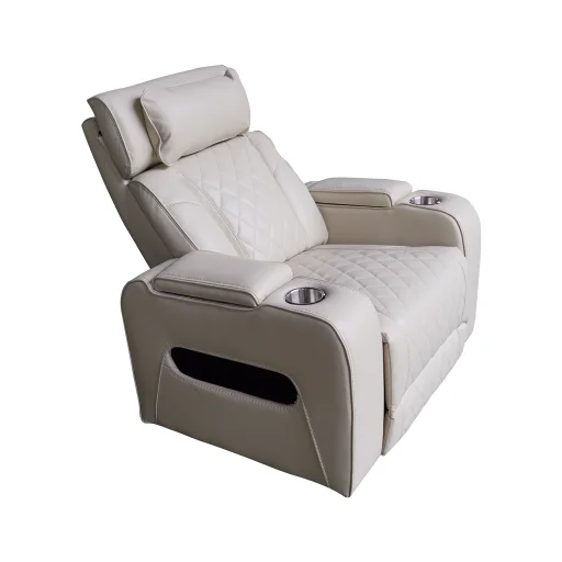 Luxus elektromos relax fotel, lábtartóval, pohártartóval, világítással AirLeather bézs - 14