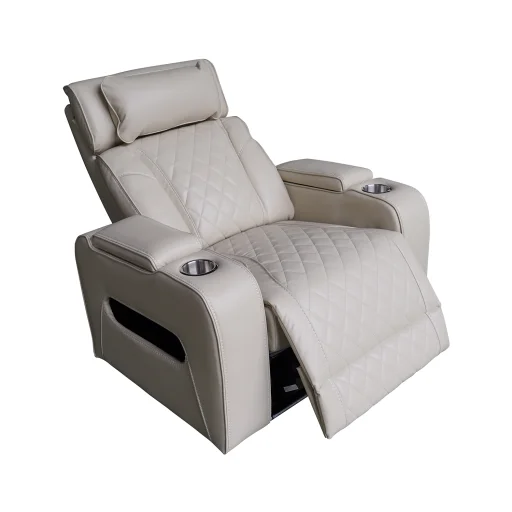 Luxus elektromos relax fotel, lábtartóval, pohártartóval, világítással AirLeather bézs - 15