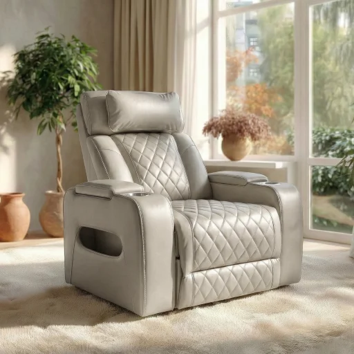 Luxus elektromos relax fotel, lábtartóval, pohártartóval, világítással AirLeather bézs - 1