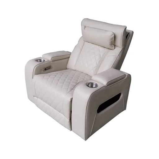 Luxus elektromos relax fotel, lábtartóval, pohártartóval, világítással AirLeather bézs - 7