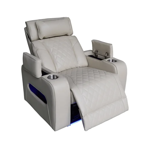 Luxus elektromos relax fotel, lábtartóval, pohártartóval, világítással AirLeather bézs - 8