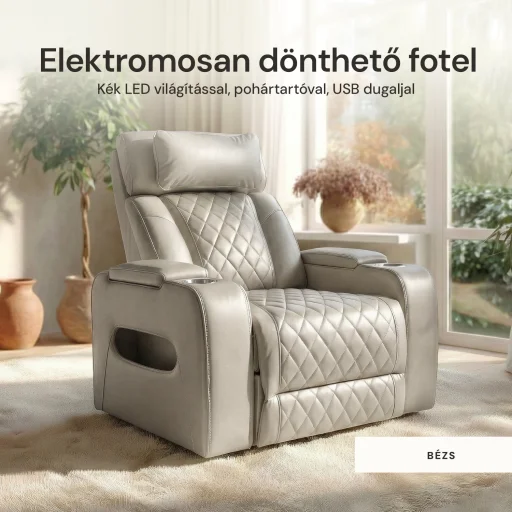 Luxus elektromos relax fotel, lábtartóval, pohártartóval, világítással AirLeather bézs - 2