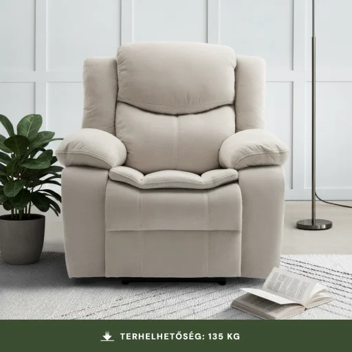 Elektromosan dönthető relax fekvőfotel, zsenília szövet (bézs)  - 3