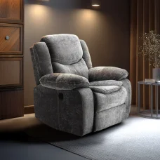 Elektromosan dönthető relax fekvőfotel, zsenília szövet (szürke) 