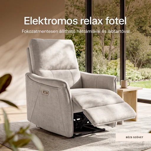 Elektromos, dönthető relax fekvőfotel, zsenília szövet (bézs)  - 2