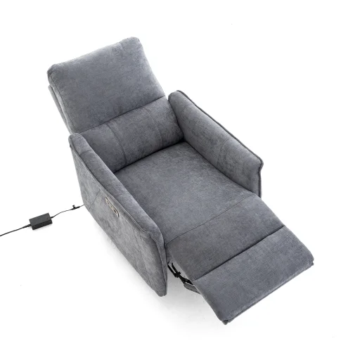 Elektromos, dönthető relax fekvőfotel, zsenília szövet (szürke)  - 13
