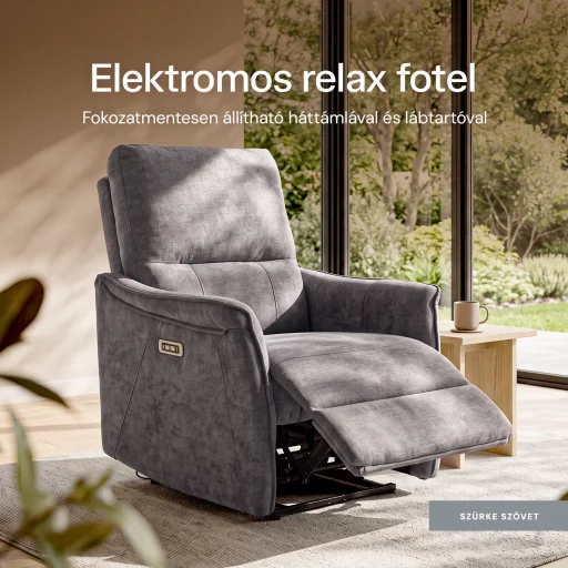 Elektromos, dönthető relax fekvőfotel, zsenília szövet (szürke)  - 2