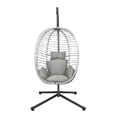 Összecsukható függőszék, függőfotel szürke rattan, szürke párnával NS016