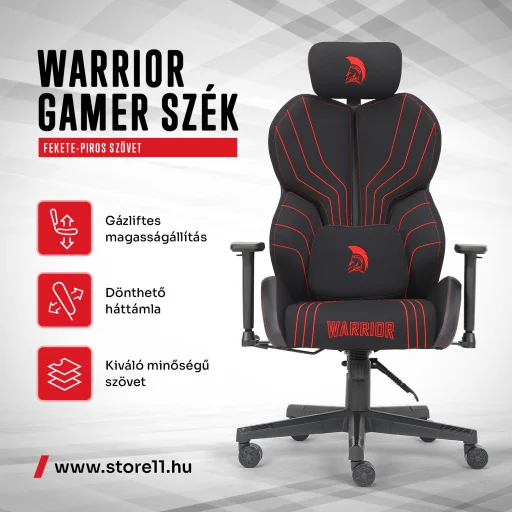 Warrior gamer szövet szék fekete-piros (MC196-3-1) - 3