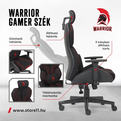 Warrior gamer szövet szék fekete-piros (MC196-3-1) - 4