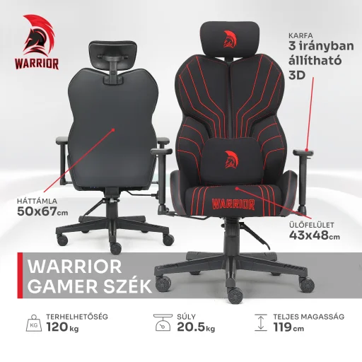 Warrior gamer szövet szék fekete-piros (MC196-3-1) - 5
