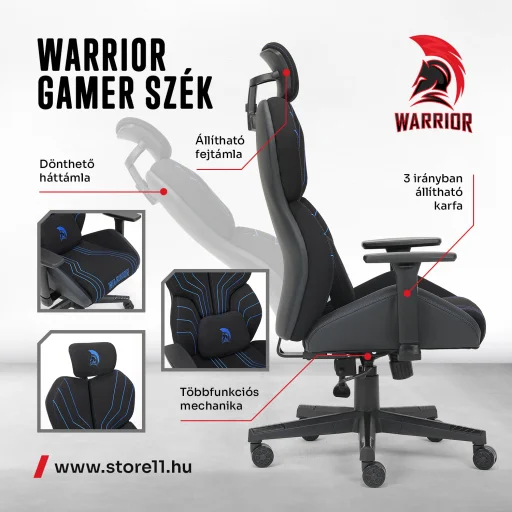 Warrior gamer szövet szék fekete-kék (MC196-3-1) - 4
