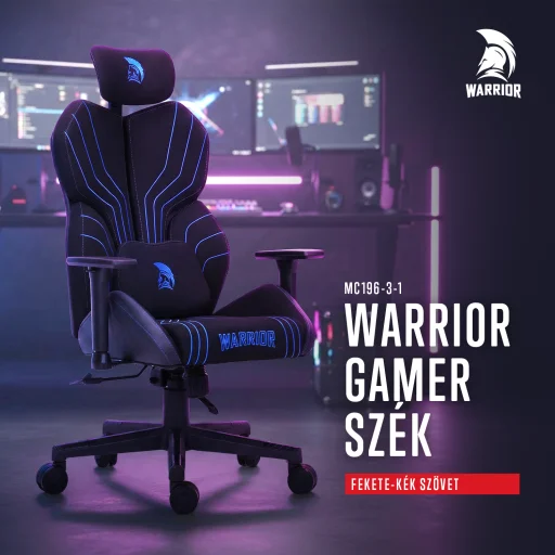 Warrior gamer szövet szék fekete-kék (MC196-3-1) - 2