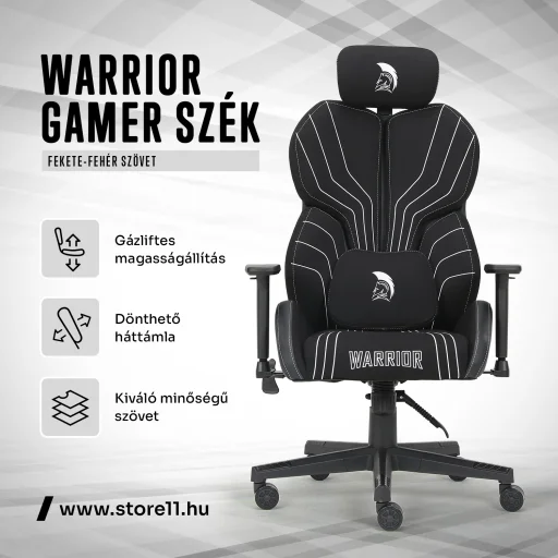 Warrior gamer szövet szék fekete-fehér (MC196-3-1) - 3